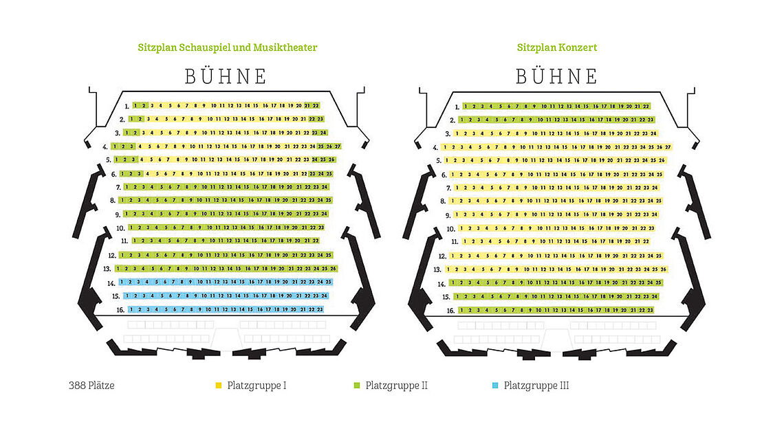 Sitzpläne für Schauspiel, Musiktheater und Konzert im großen Haus